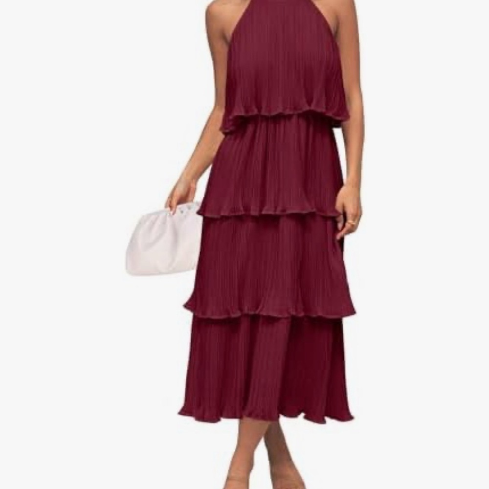 Elegant Burgundy Tiered Midi Dress